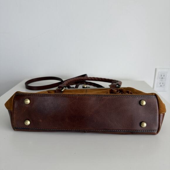 Patricia Nash Rora Frame Satchel Bag Brown Suede Leather Tan Flower Appliqué - Picture 3 of 10